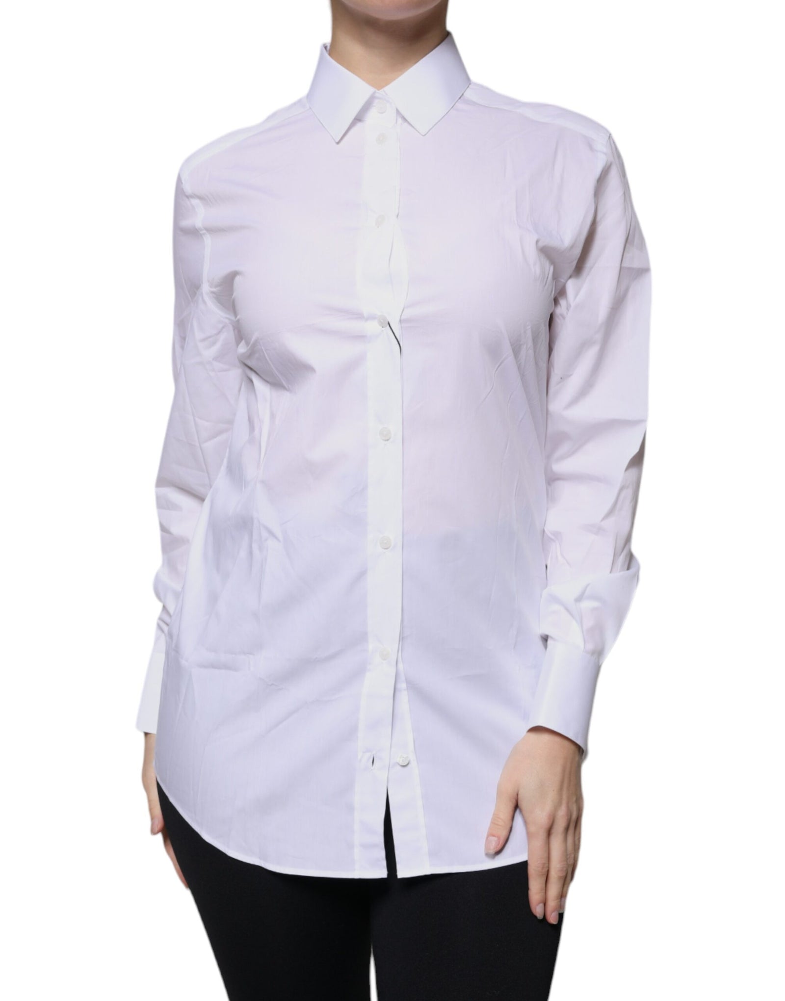 Dolce & Gabbana - Haut chemise à manches longues en coton blanc avec col