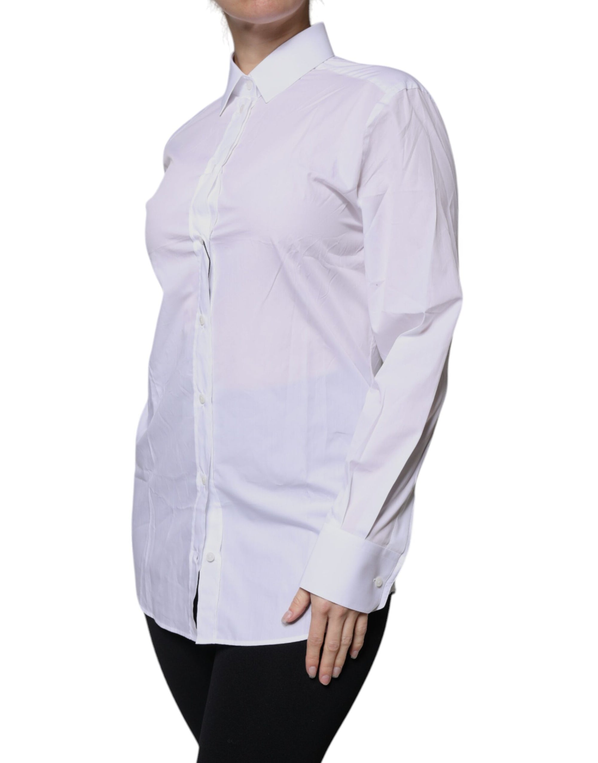 Dolce & Gabbana - Haut chemise à manches longues en coton blanc avec col