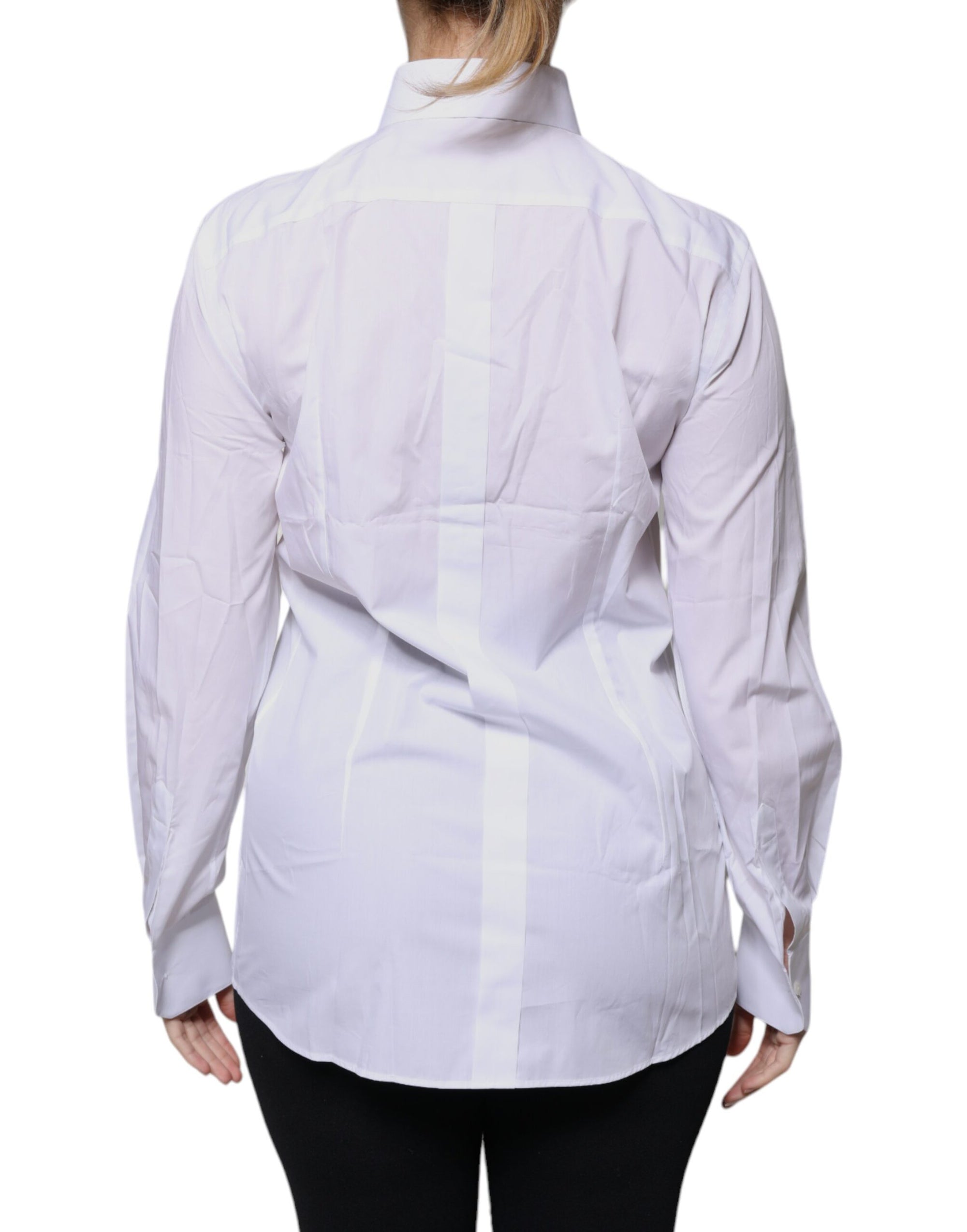 Dolce & Gabbana - Haut chemise à manches longues en coton blanc avec col