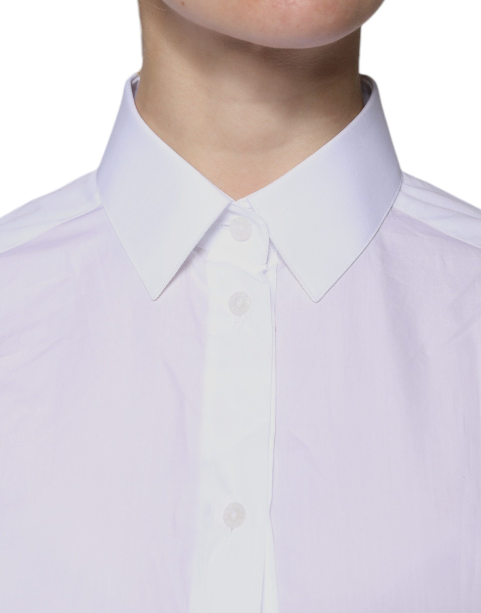 Dolce & Gabbana - Haut chemise à manches longues en coton blanc avec col