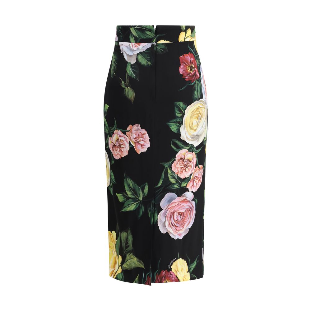 Jupe à motif roses et pivoines Dolce &amp; Gabbana