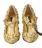 Dolce & Gabbana Gold Floral Crystal Mary Janes Pumps