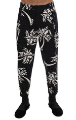 Dolce & Gabbana Black Tree Cotton Stretch Pants