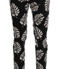 Dolce & Gabbana White Black Leaf Cotton Stretch Slim Pants