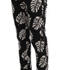 Dolce & Gabbana White Black Leaf Cotton Stretch Slim Pants