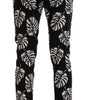 Dolce & Gabbana White Black Leaf Cotton Stretch Slim Pants