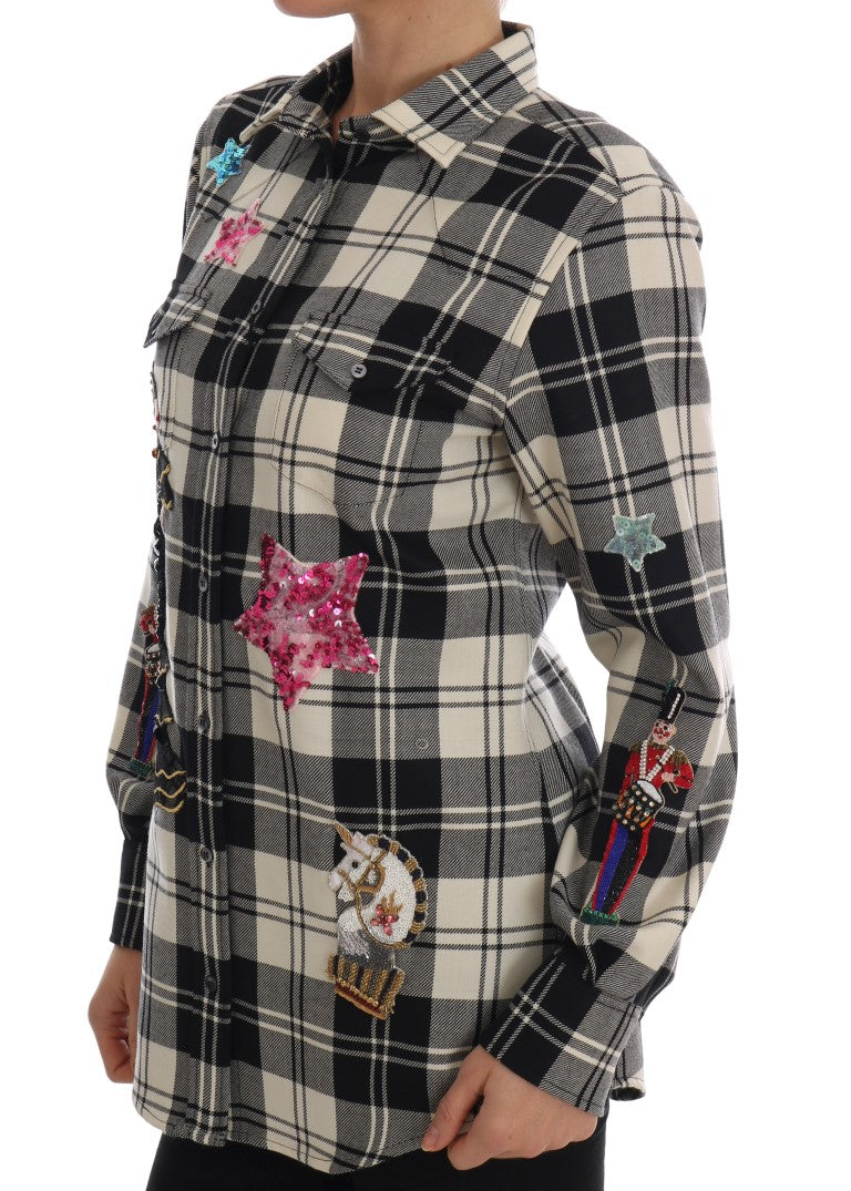 Chemise en laine à carreaux et sequins enchantés Dolce & Gabbana