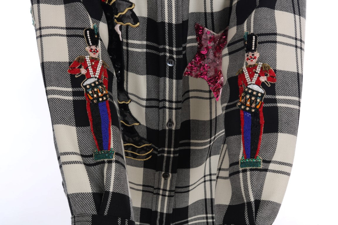 Chemise en laine à carreaux et sequins enchantés Dolce & Gabbana