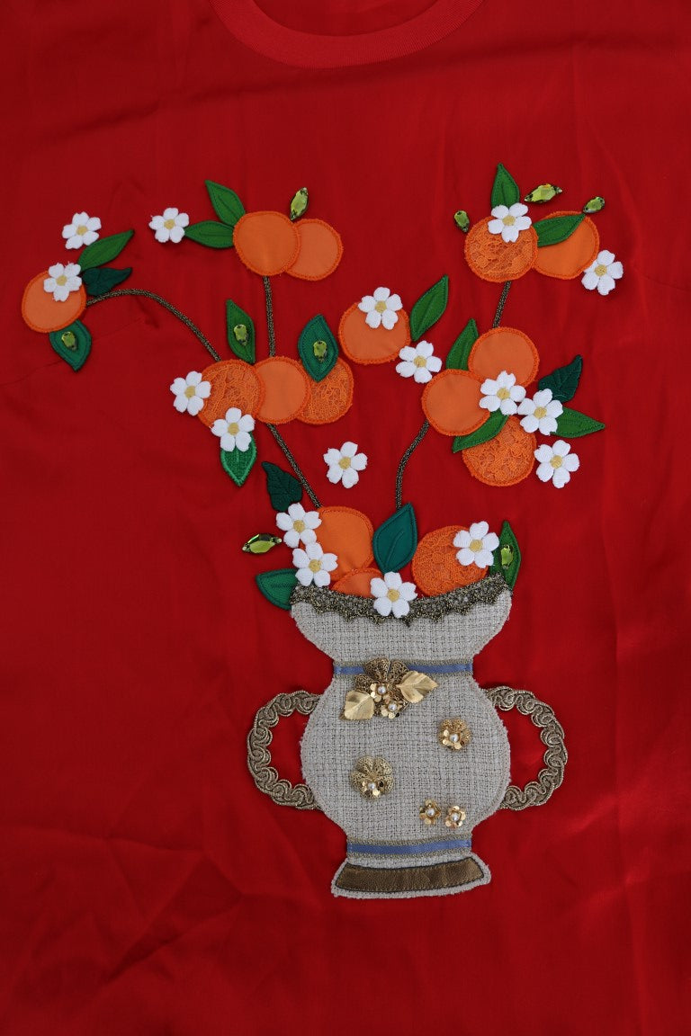 Haut élégant en soie rouge brodé de fleurs Dolce &amp; Gabbana