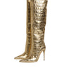 Dolce & Gabbana Gold Leather Stiletto Heels High Boots Shoes