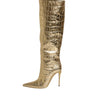 Dolce & Gabbana Gold Leather Stiletto Heels High Boots Shoes