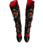 Dolce & Gabbana Black Roses Embellished Leather Heel Boots Shoes