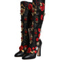 Dolce & Gabbana Black Roses Embellished Leather Heel Boots Shoes