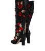 Dolce & Gabbana Black Roses Embellished Leather Heel Boots Shoes