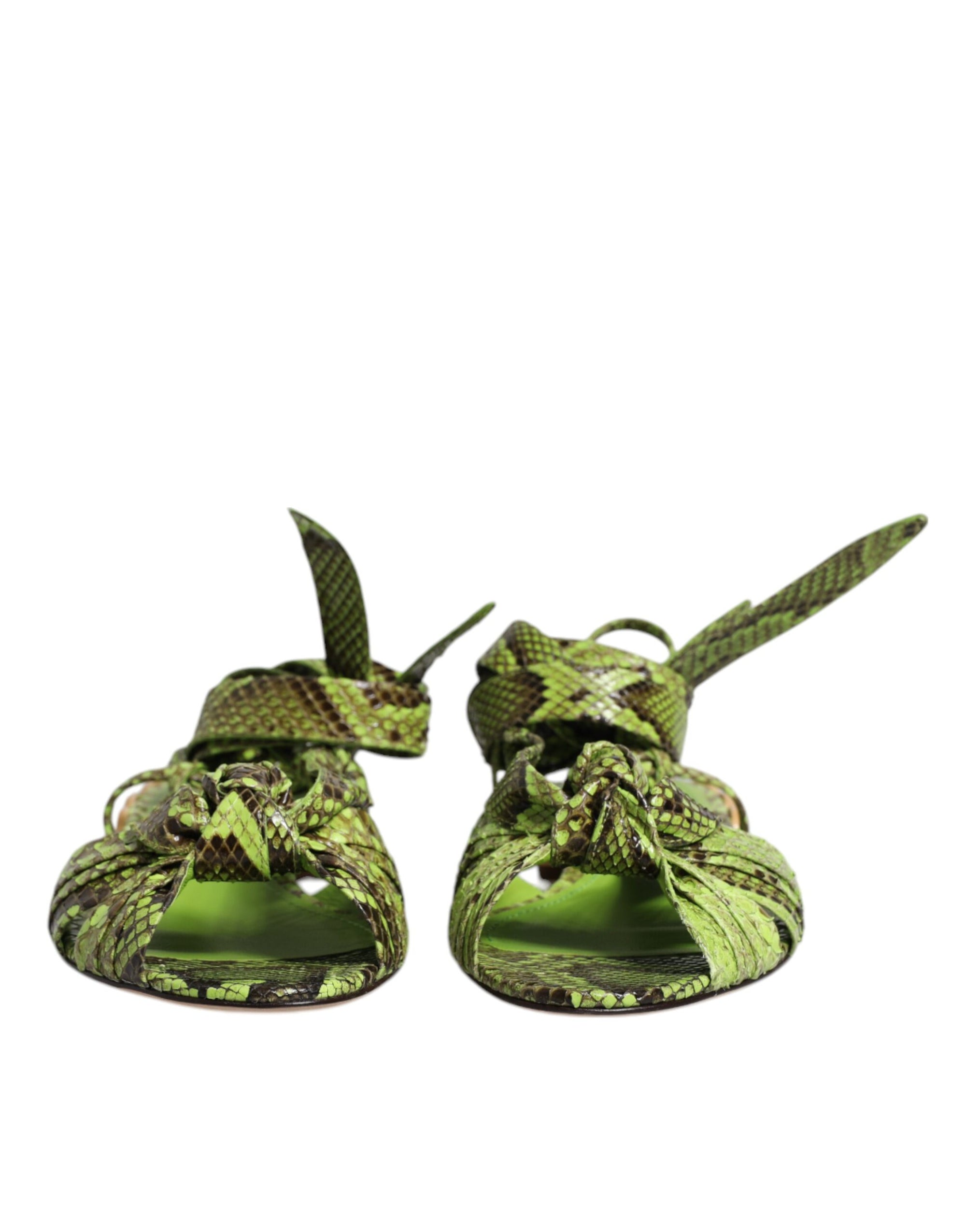 Dolce &amp; Gabbana Green Animal Print Ankle Wrap Sandals Shoes