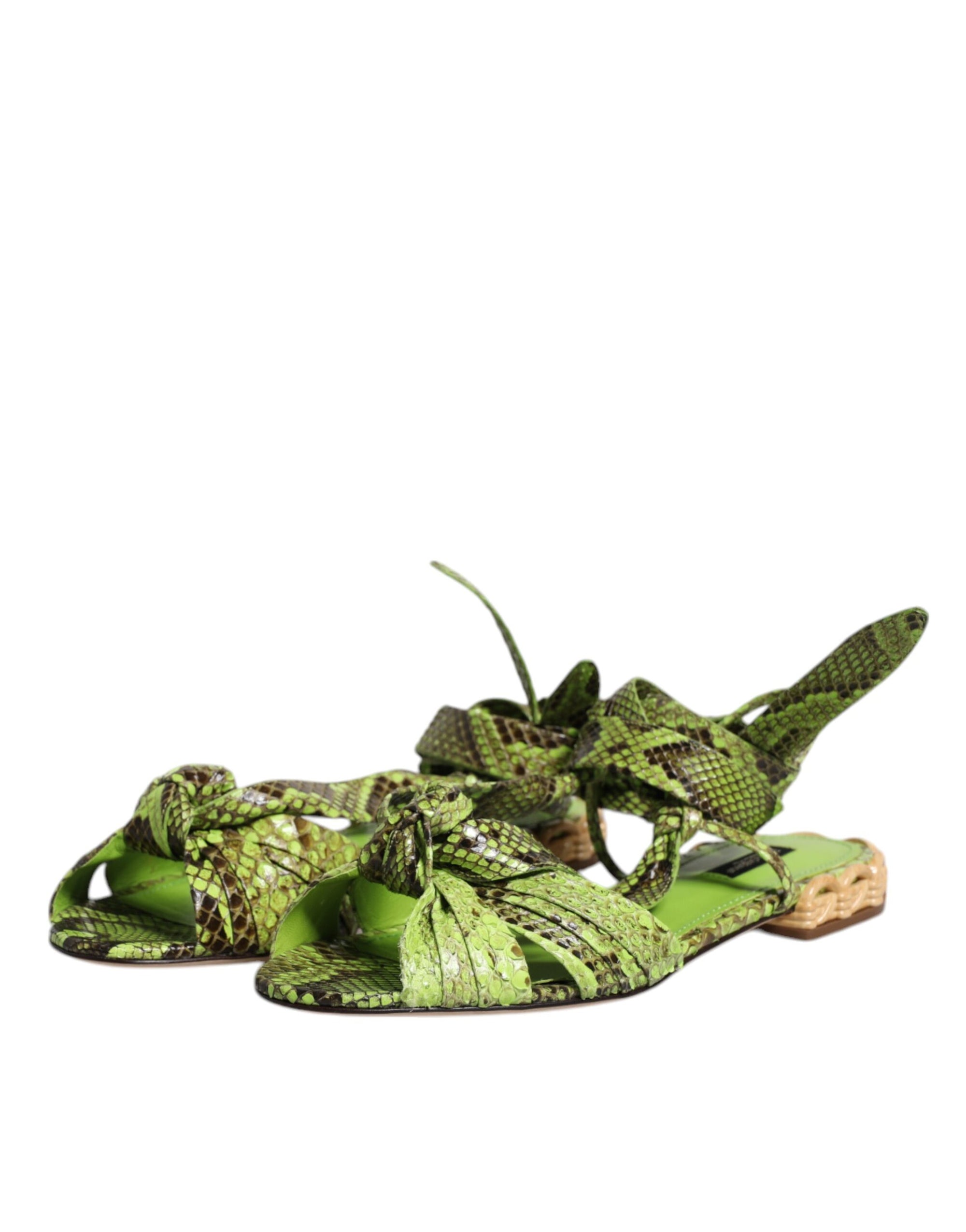 Dolce &amp; Gabbana Green Animal Print Ankle Wrap Sandals Shoes