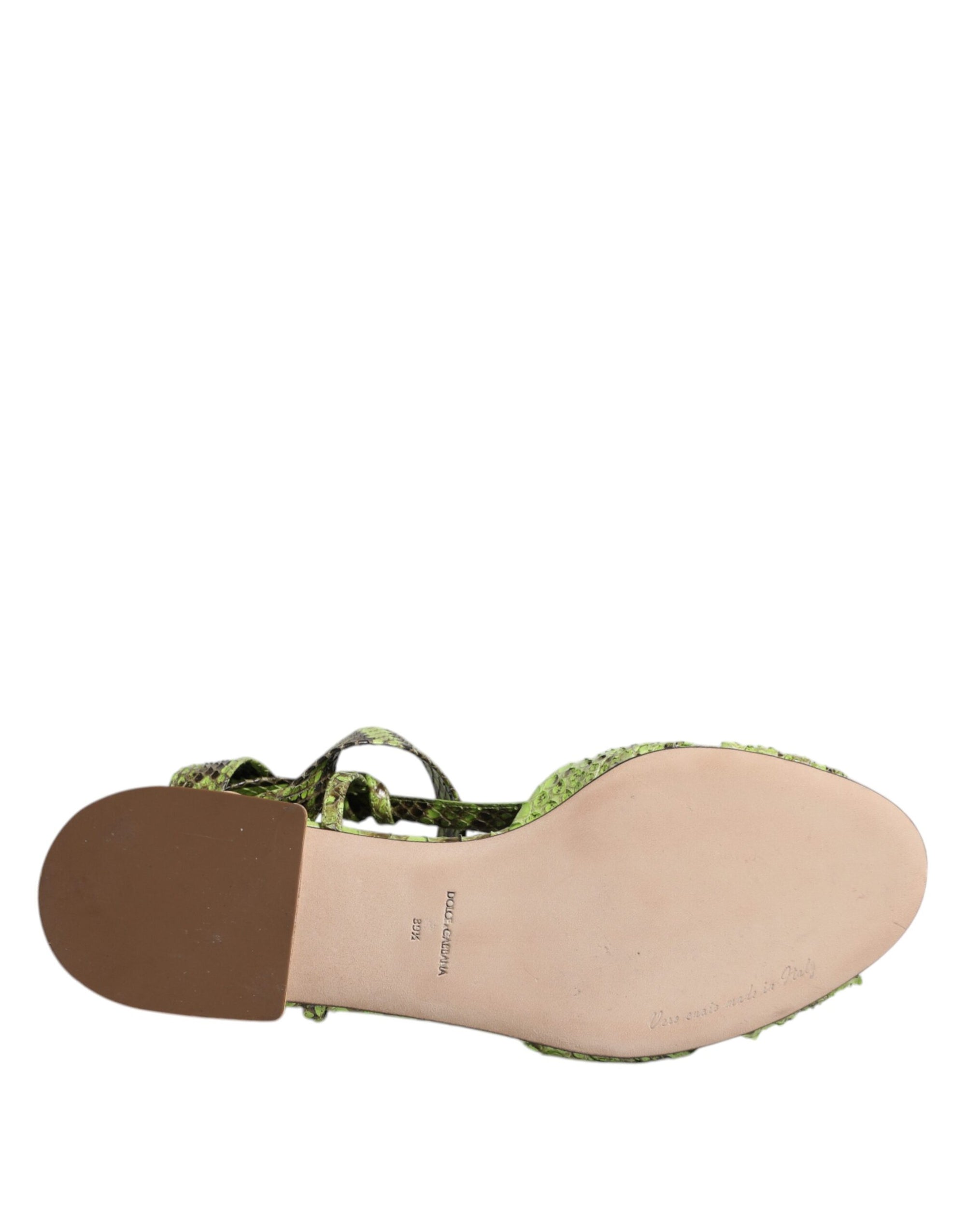 Dolce &amp; Gabbana Green Animal Print Ankle Wrap Sandals Shoes