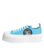 Dolce & Gabbana Blue White Canvas Logo Low Top Sneakers Shoes