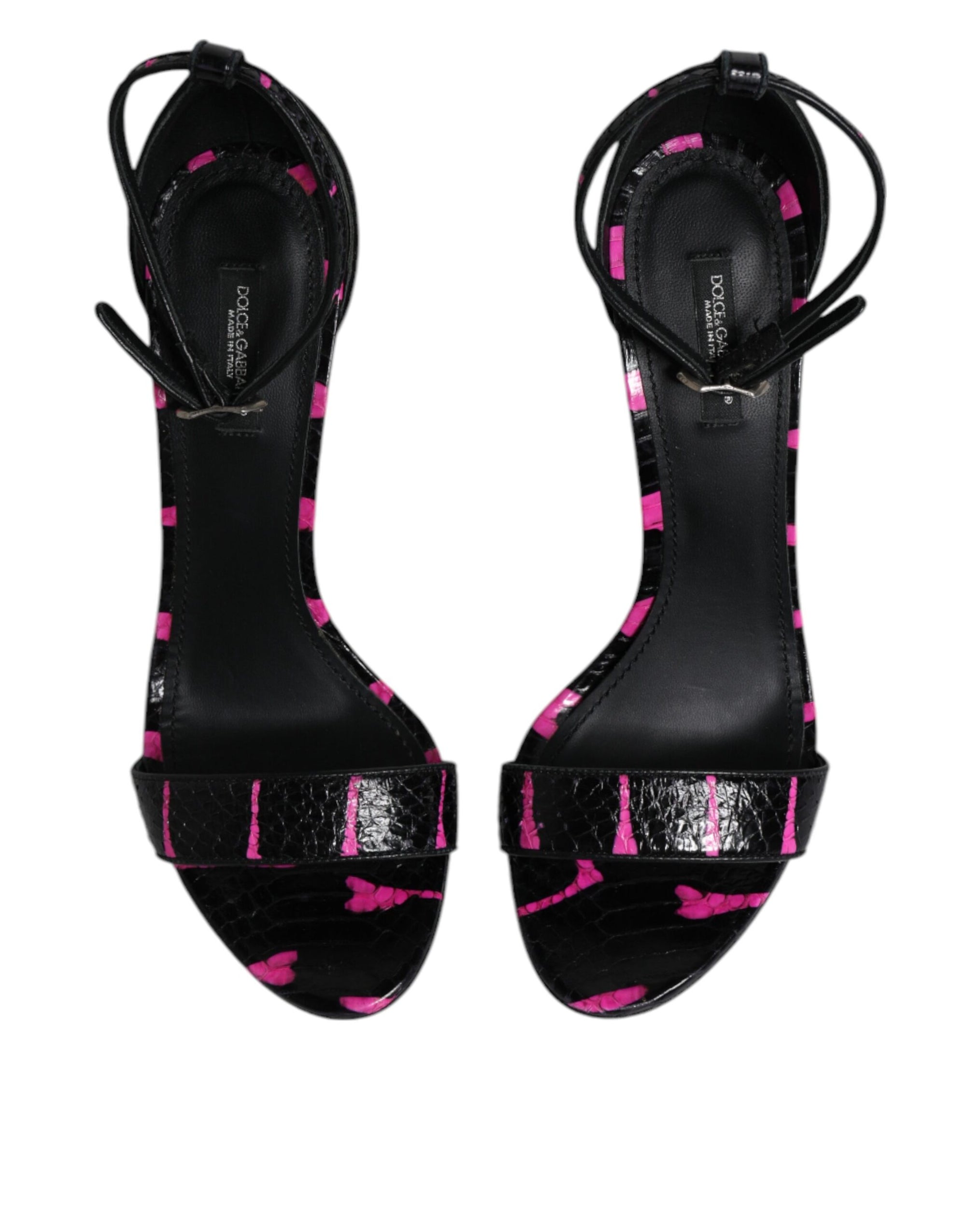 Sandales à talons Dolce &amp; Gabbana en cuir noir fuchsia DG