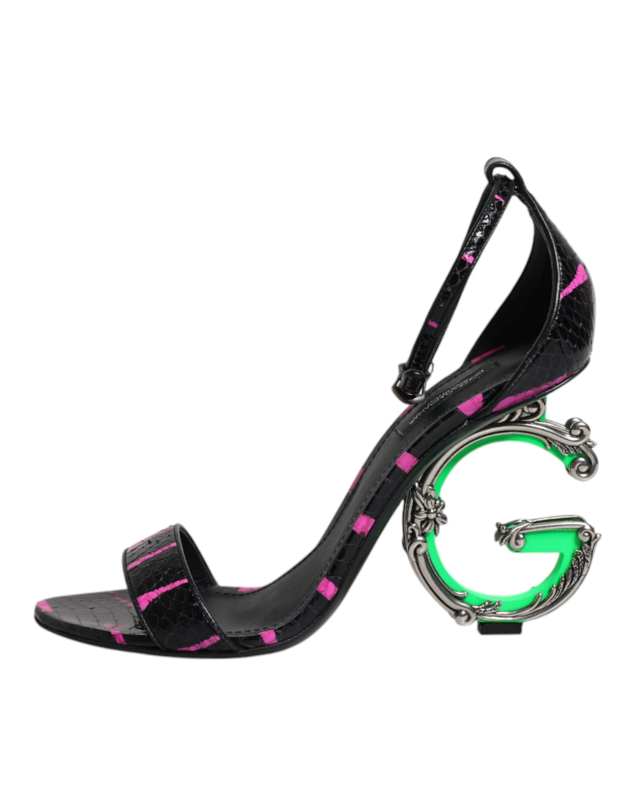 Sandales à talons Dolce &amp; Gabbana en cuir noir fuchsia DG