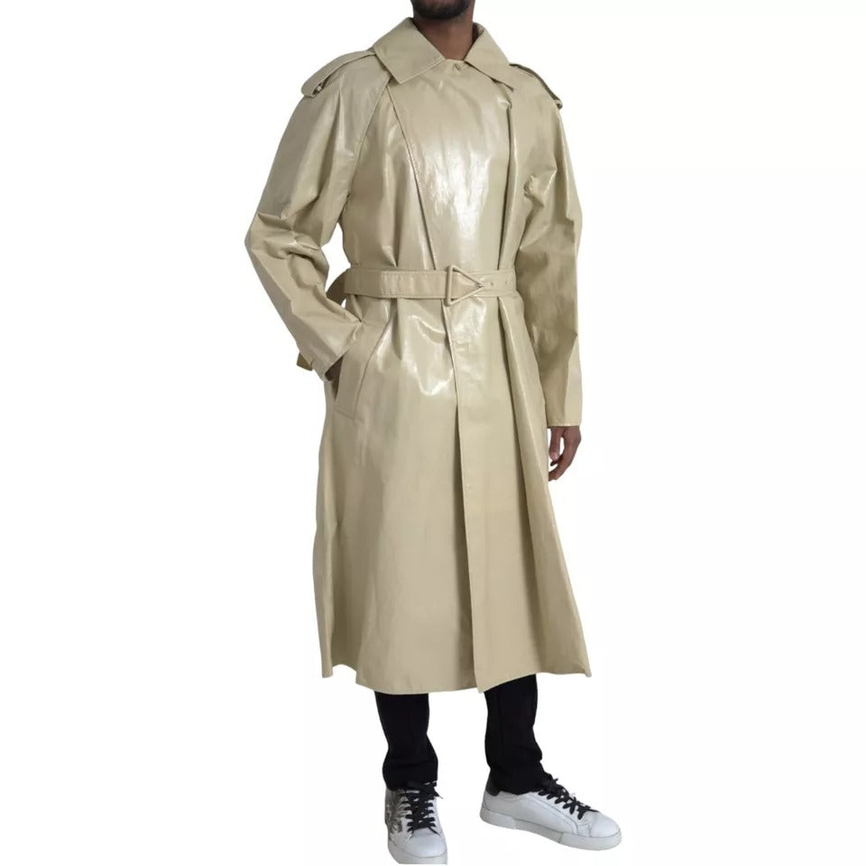 Trench-coat en cuir d'agneau beige Bottega Veneta