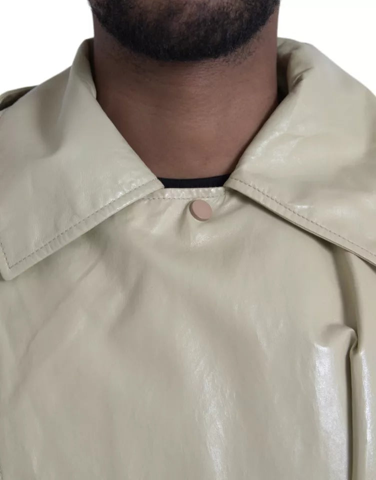 Trench-coat en cuir d'agneau beige Bottega Veneta
