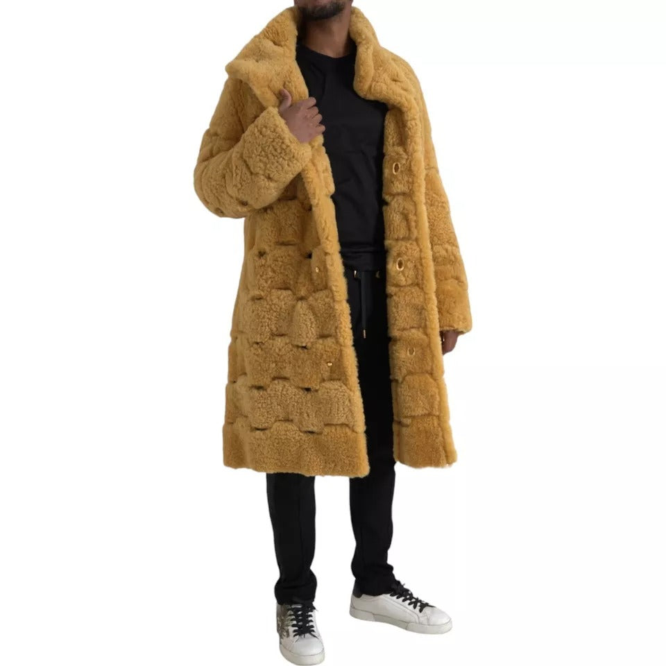 Bottega Veneta - Manteau long en laine jaune Teddy