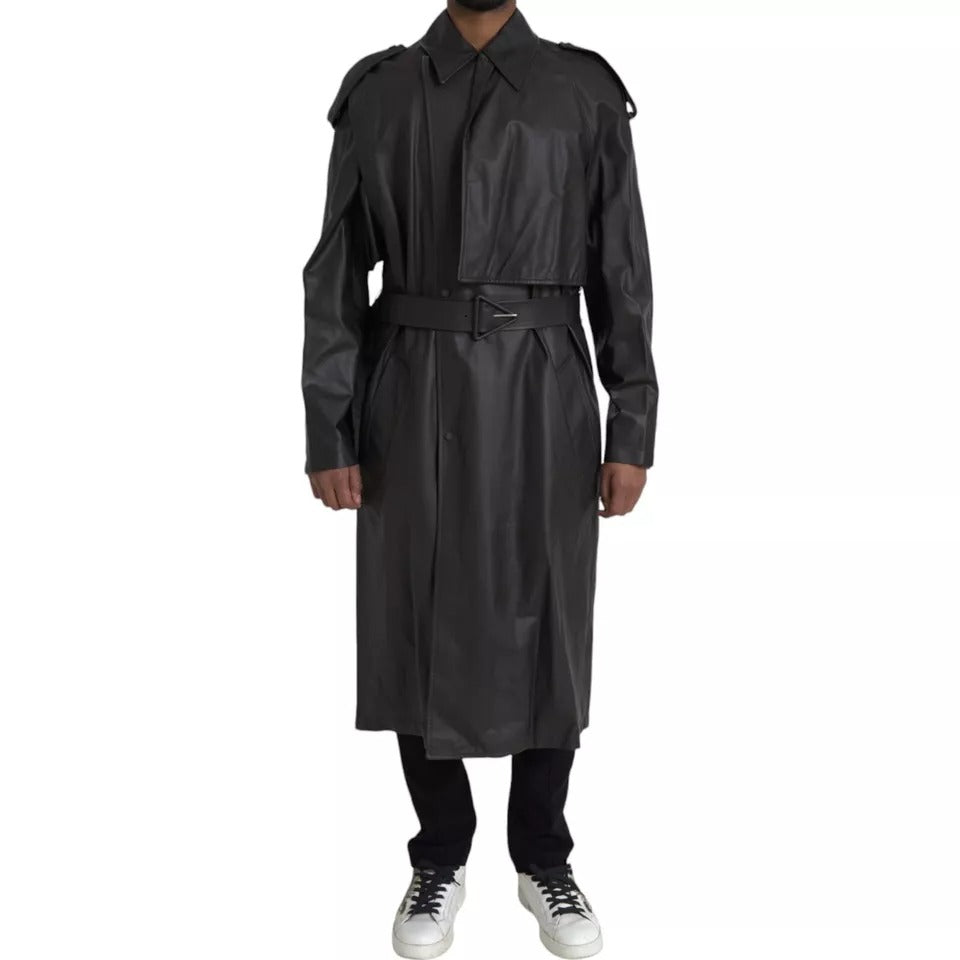 Bottega Veneta Trench-coat imperméable en cuir noir pour homme