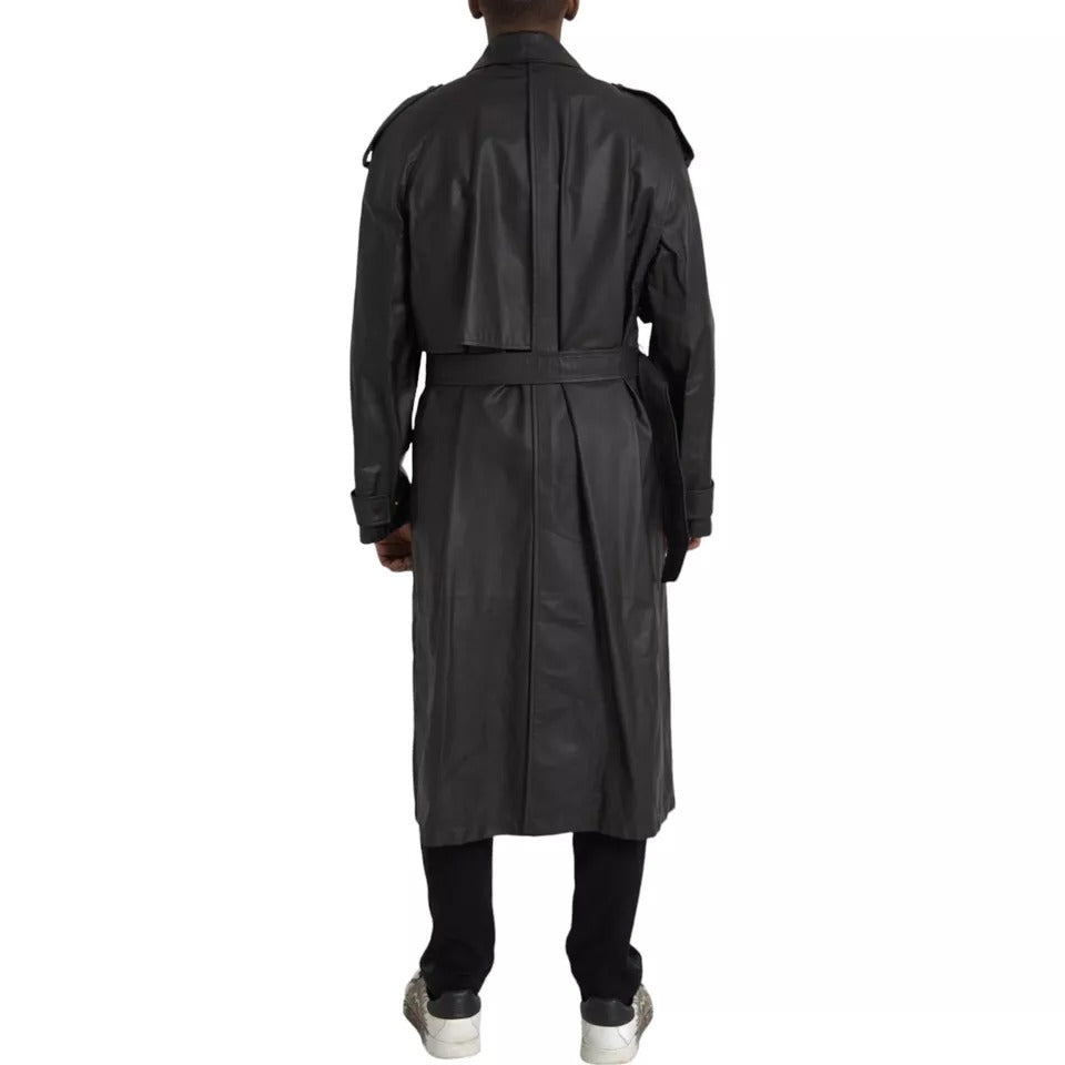 Bottega Veneta Trench-coat imperméable en cuir noir pour homme