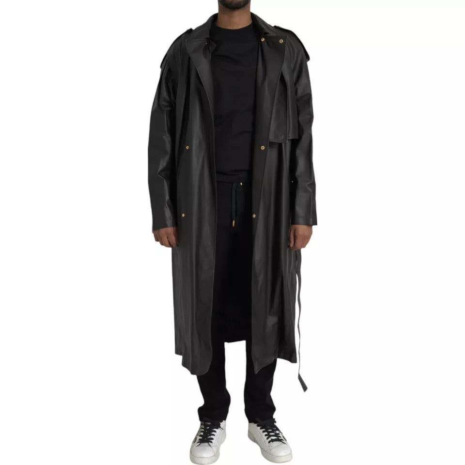 Bottega Veneta Trench-coat imperméable en cuir noir pour homme