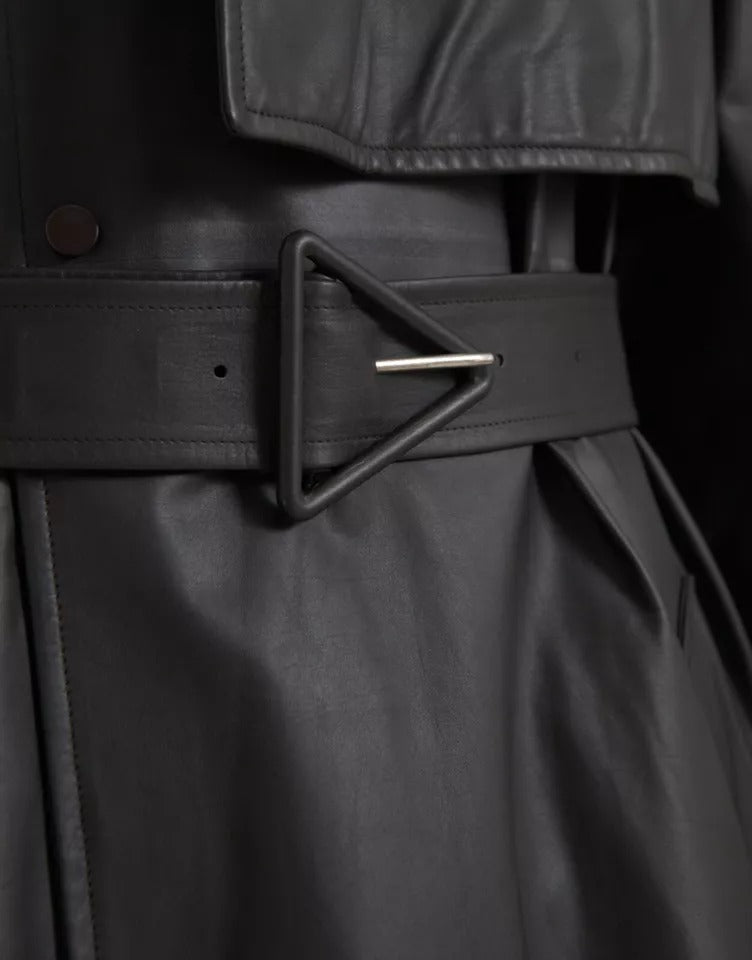 Bottega Veneta Trench-coat imperméable en cuir noir pour homme
