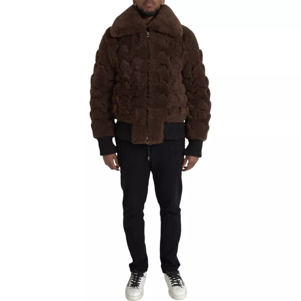 Bottega Veneta Manteau en peau lainée d'agneau marron