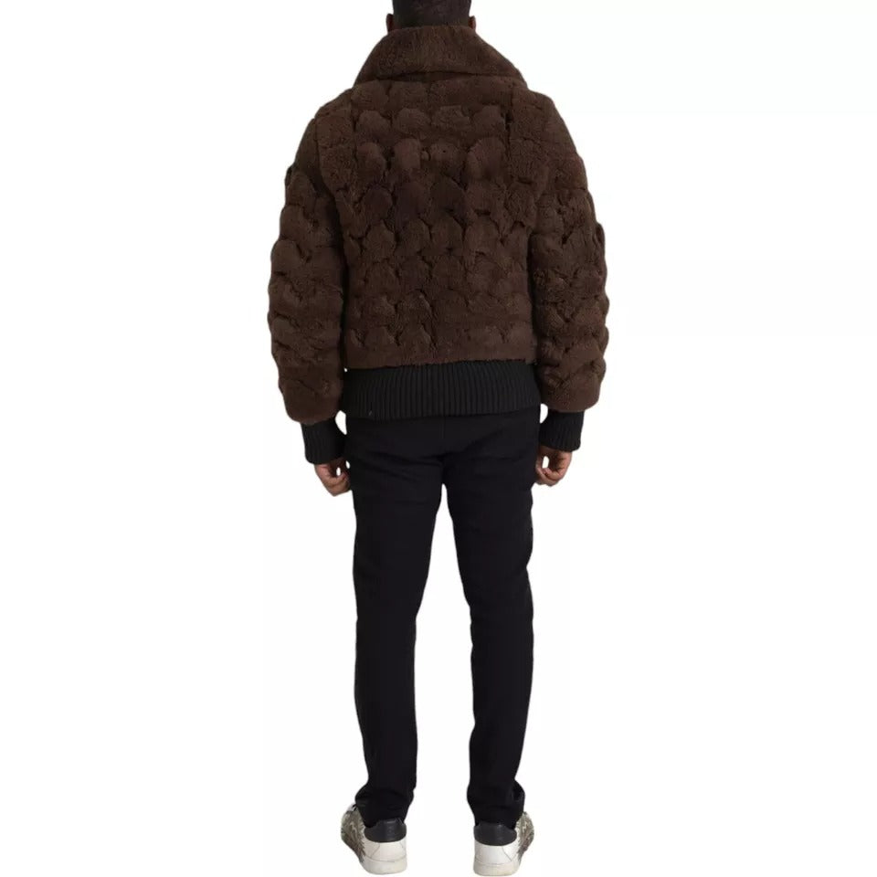Bottega Veneta Manteau en peau lainée d'agneau marron
