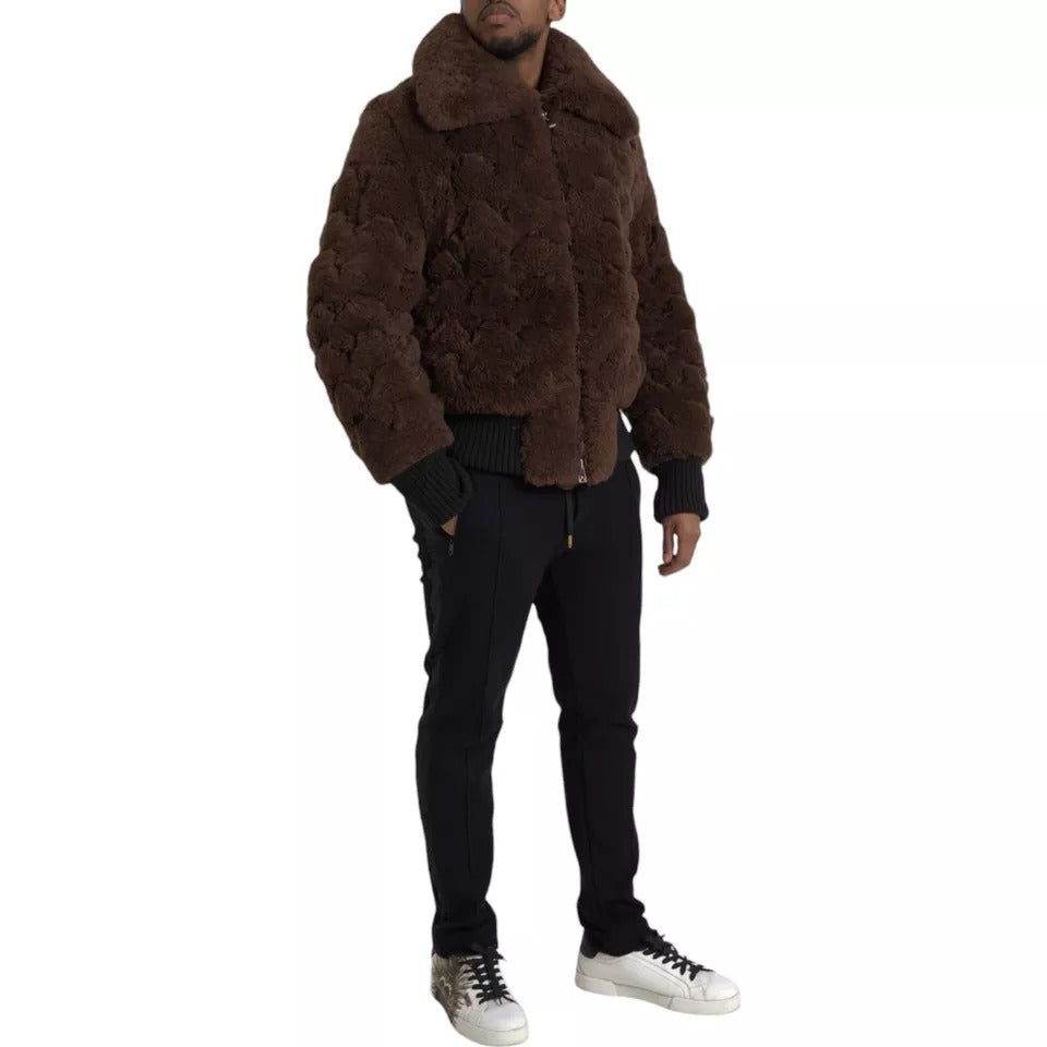 Bottega Veneta Manteau en peau lainée d'agneau marron