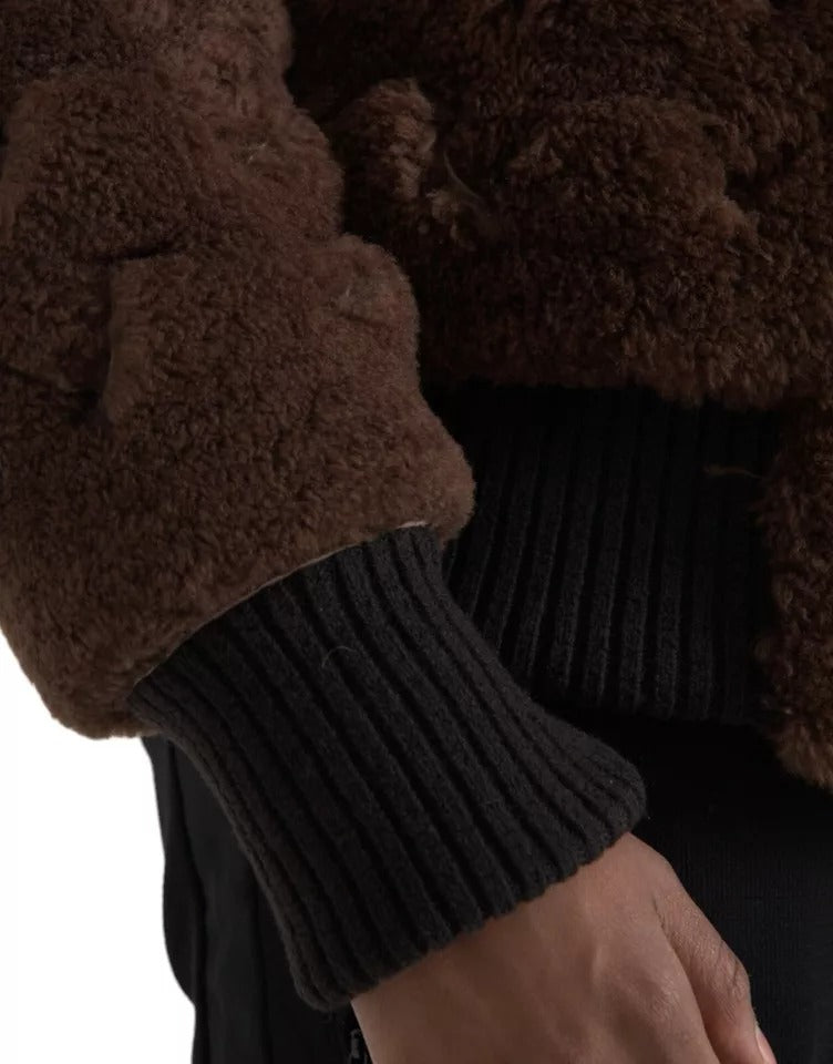 Bottega Veneta Manteau en peau lainée d'agneau marron