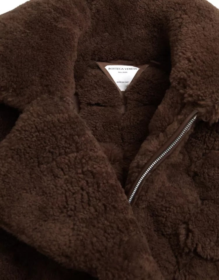 Bottega Veneta Manteau en peau lainée d'agneau marron