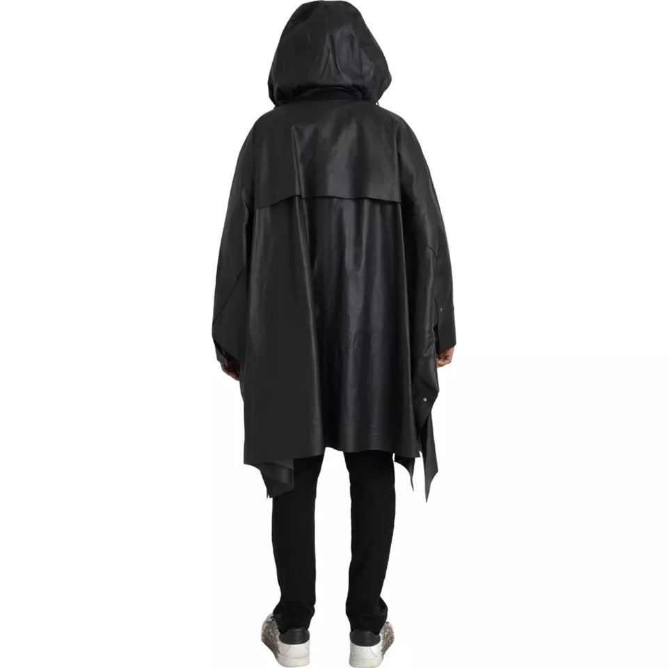 Trench-coat à capuche en cuir noir Bottega Veneta pour homme