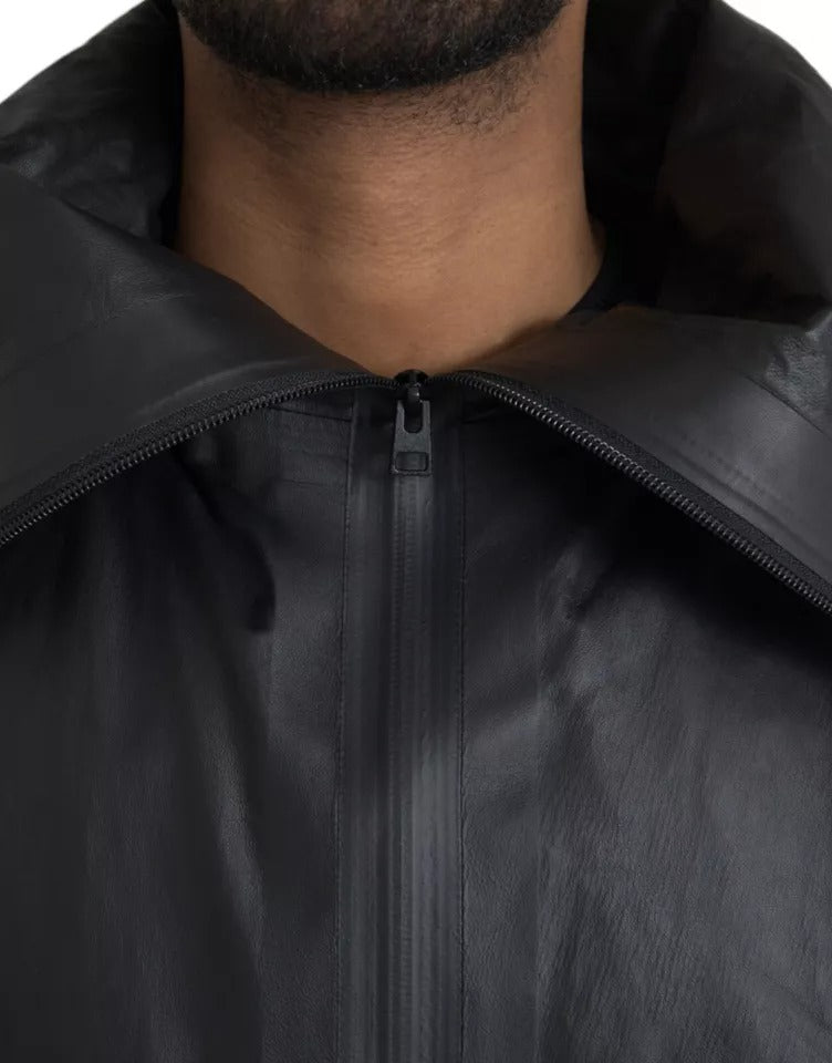 Trench-coat à capuche en cuir noir Bottega Veneta pour homme