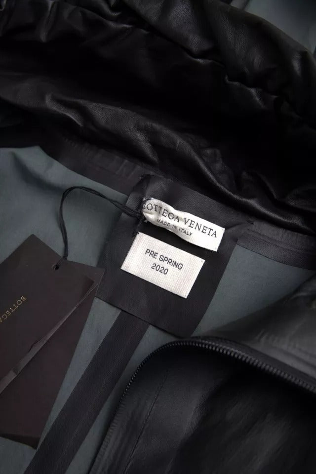 Trench-coat à capuche en cuir noir Bottega Veneta pour homme