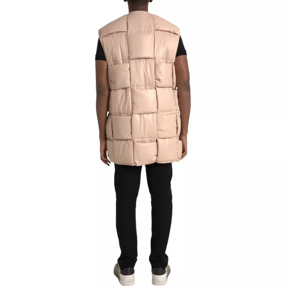 Veste matelassée sans manches en cuir de veau beige Bottega Veneta