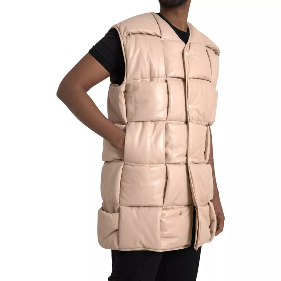 Veste matelassée sans manches en cuir de veau beige Bottega Veneta