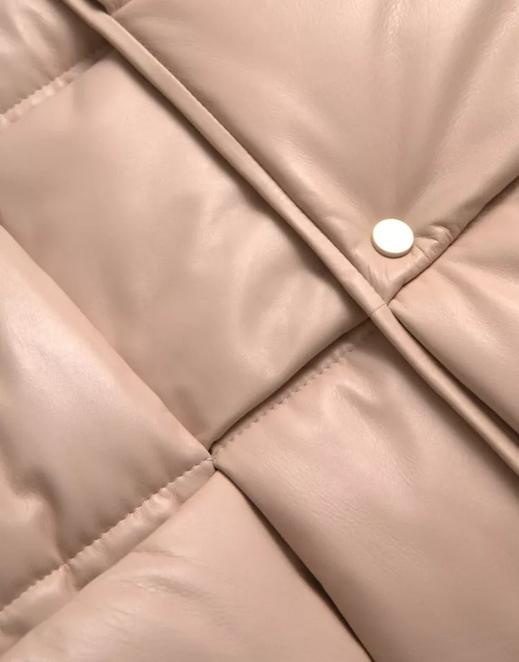 Veste matelassée sans manches en cuir de veau beige Bottega Veneta