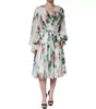 Dolce & Gabbana White Silk Floral Print A-line Midi Dress