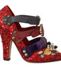 Dolce & Gabbana Red Sequined Crystal Studs Heels Shoes
