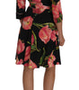 Dolce & Gabbana Black Pink Tulip Print Stretch Shift Dress