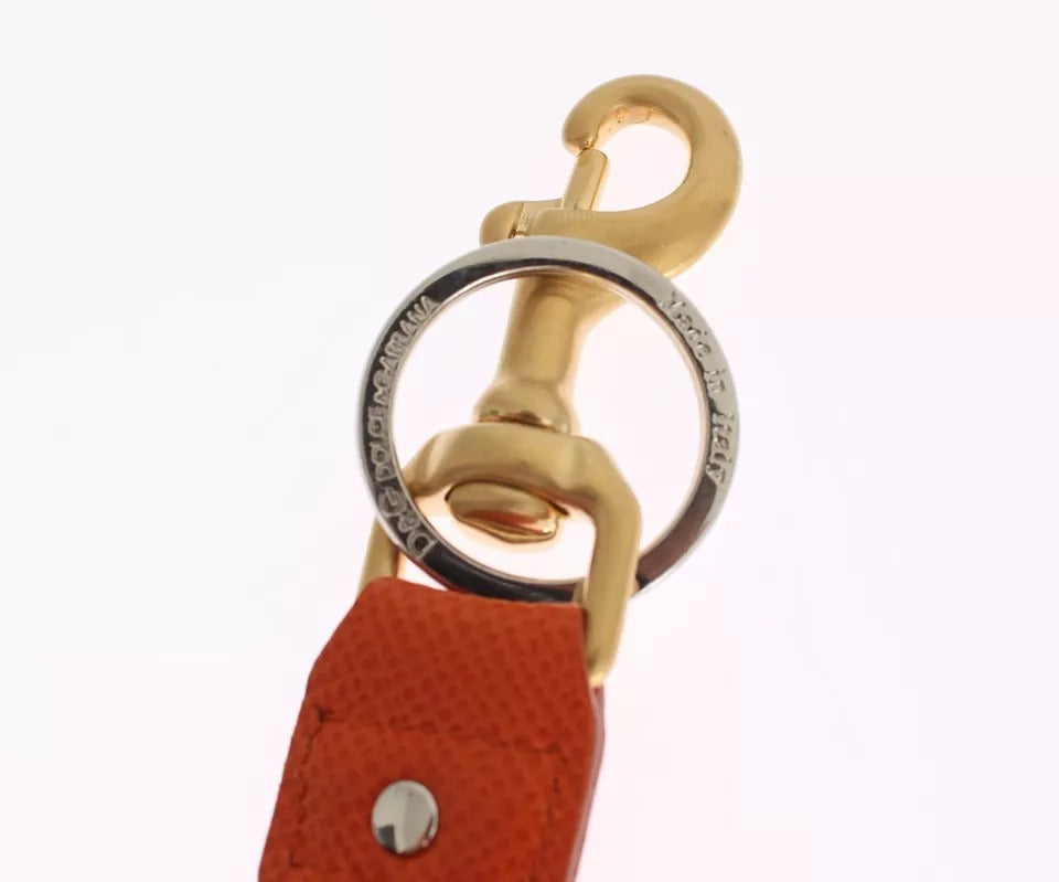 Porte-clés Dolce &amp; Gabbana en cuir raphia marron doré avec fermoir à chaîne