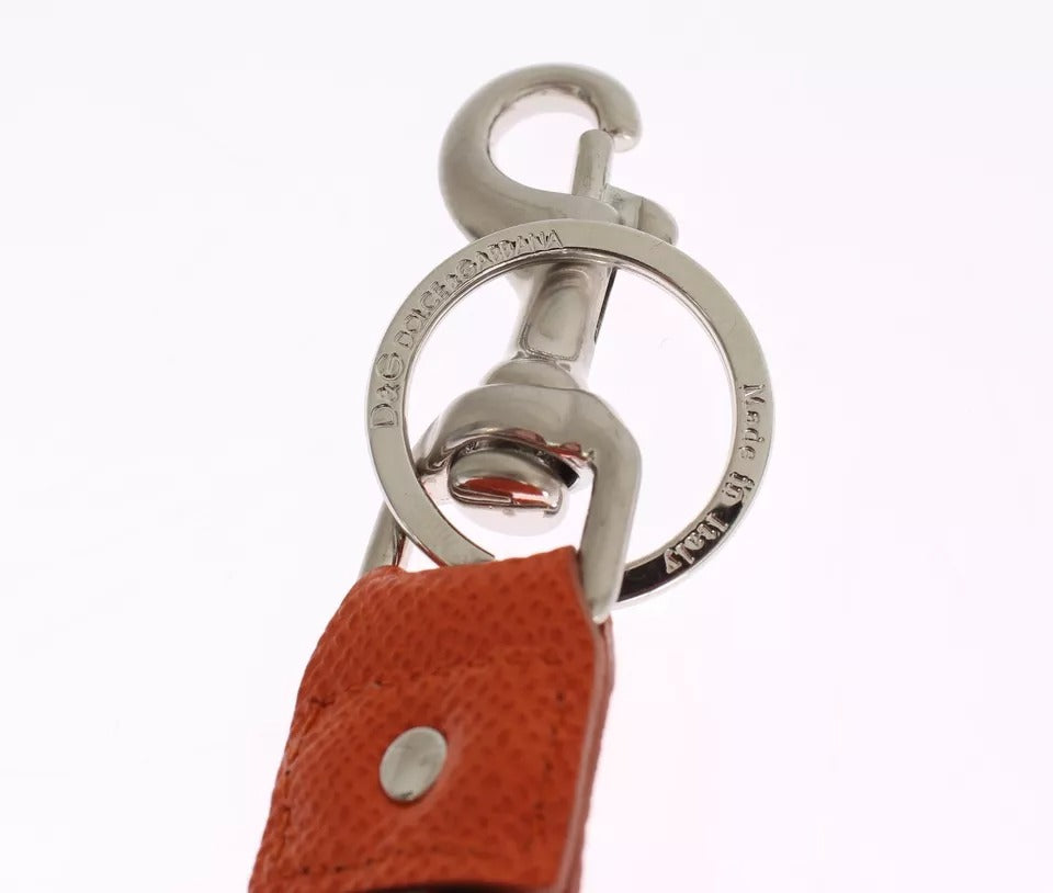 Porte-clés Dolce &amp; Gabbana en cuir raphia marron argenté avec fermoir