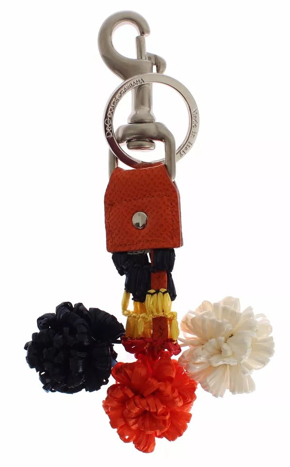 Porte-clés Dolce &amp; Gabbana en cuir raphia marron argenté avec fermoir