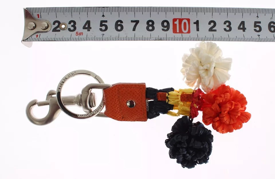 Porte-clés Dolce &amp; Gabbana en cuir raphia marron argenté avec fermoir