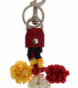 Dolce & Gabbana Silver Brown Raffia Leather Clasp Finder Chain Keyring